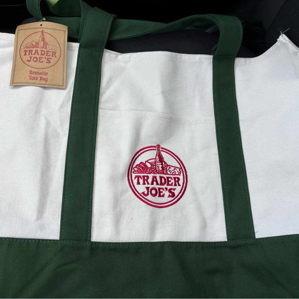 Green Trader Joe’s reusable canvas tote bag